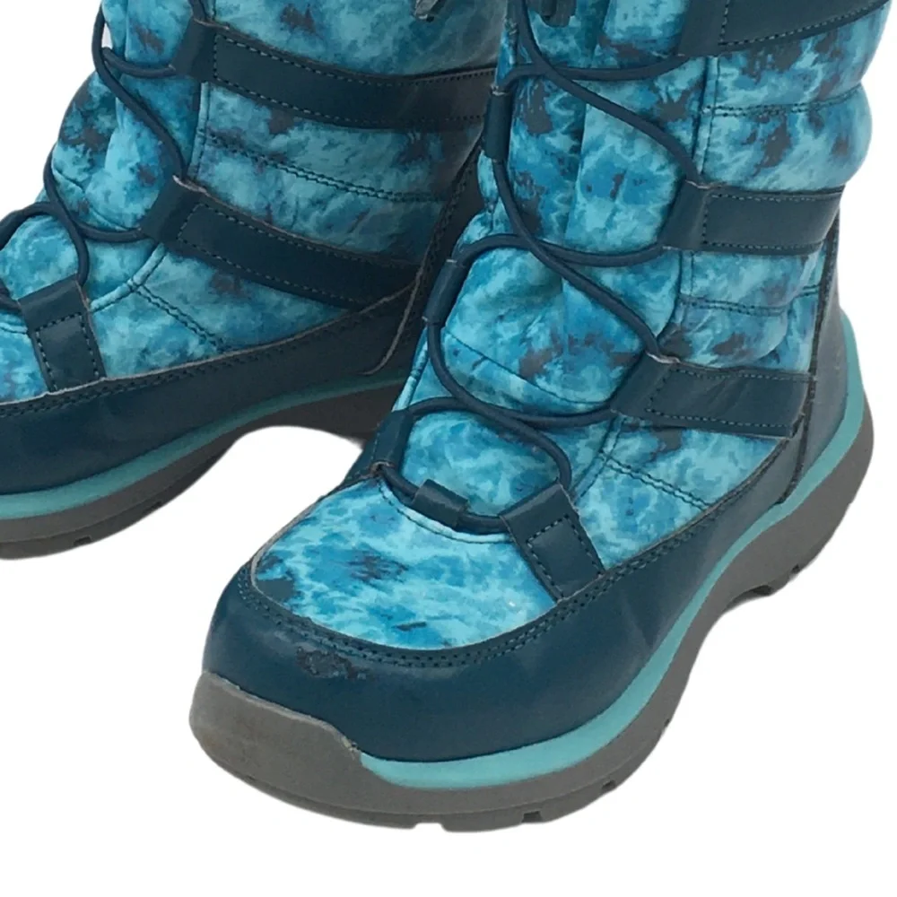 Lands' End Kids Teal Blue Snowflake Insulated Youth Winter Boots size 2